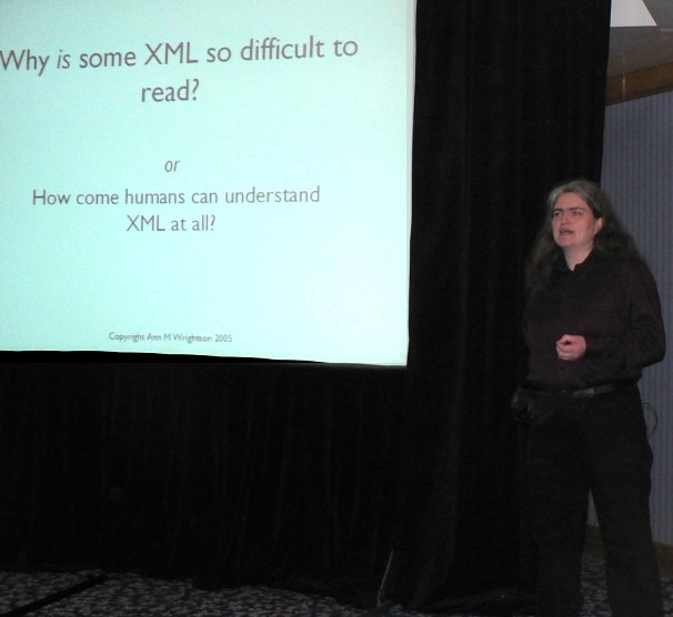 Ann M Wrightson talking at Extreme Markup Languages 2005