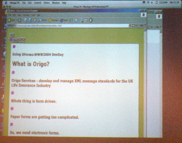 Slides in XForms in Virtual PC at WWW2004
